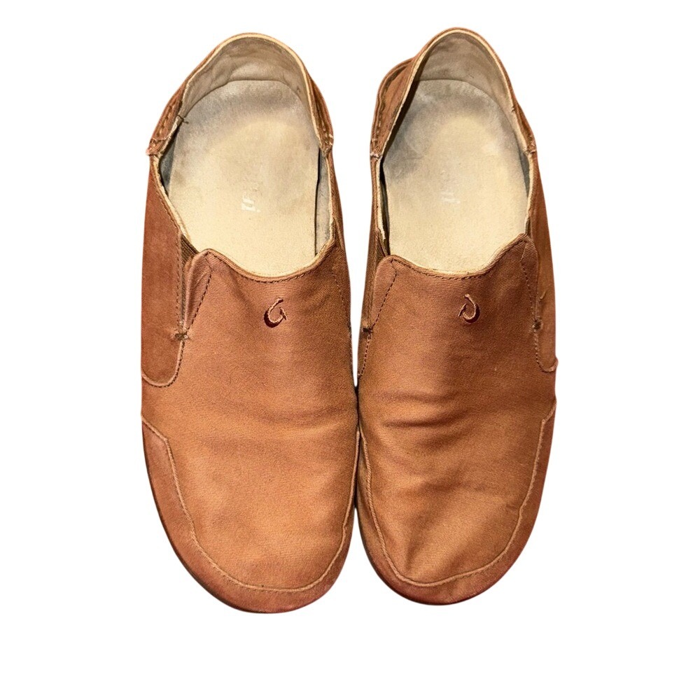 Olukai Nohea Twill Men's Brown Slip-On Shoes, Size 9.5, GUC